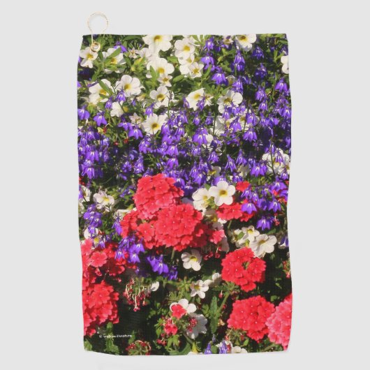 Serviette De Golf Belles fleurs annuelles violettes, rouges et blanc (Devant)