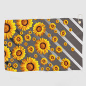 Serviette De Golf Belles fleurs jaunes sur gris, rayures argentées (Horizontal)