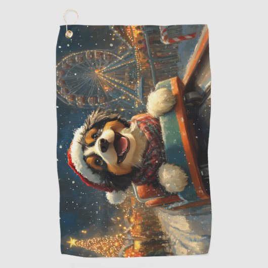 Serviette De Golf Bernedoodle Roller Dessous de verre Noël (Devant)