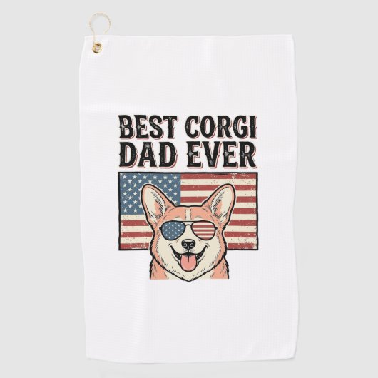 Serviette De Golf Best Corgi Dad Ever Patriotic Vintage Dog Shirt_1 (Devant)