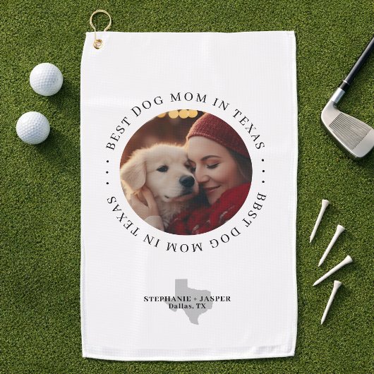 Serviette De Golf Best Dog Mom in Texas Personalized Photo