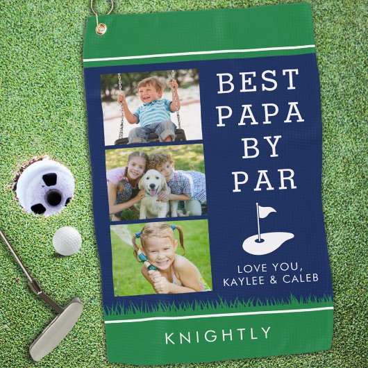 Serviette De Golf BEST PAPA BY PAR 3 Photo Collage Blue Green