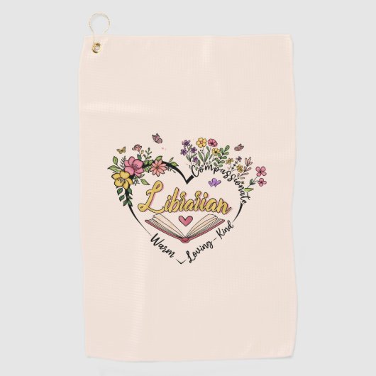 Serviette De Golf Bibliothécaire compatissante - Floral Heart Design (Devant)