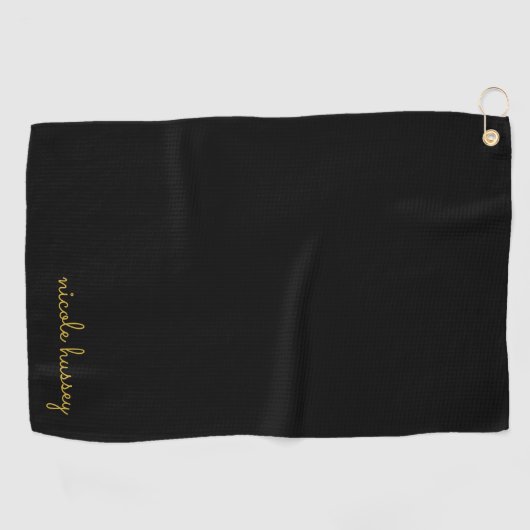 Serviette De Golf Black and Gold Script  | Stylish Monogram Modern (Horizontal)