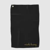 Serviette De Golf Black and Gold Script  | Stylish Monogram Modern (Devant)