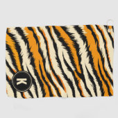 Serviette De Golf Black and Orange Tiger Stripes Monogram (Horizontal)