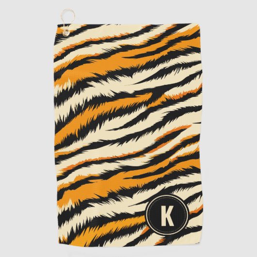 Serviette De Golf Black and Orange Tiger Stripes Monogram (Devant)