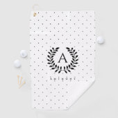 Serviette De Golf Black And White Laurel Monogram Polka Dot Pattern (En situation)