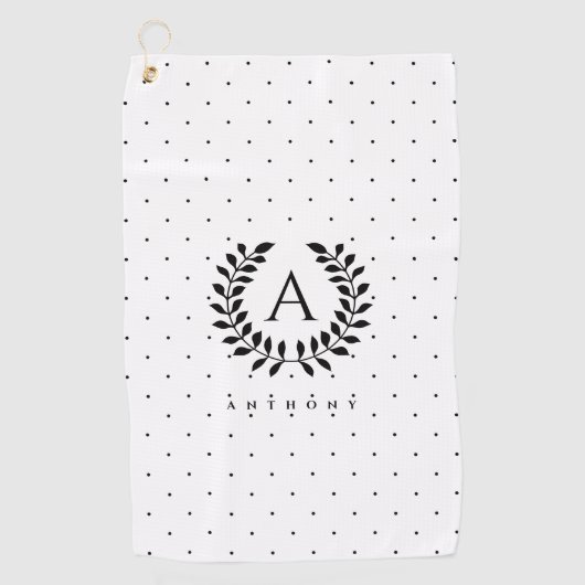 Serviette De Golf Black And White Laurel Monogram Polka Dot Pattern (Devant)