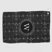 Serviette De Golf Black and White Snowflakes Pattern Monogram (Horizontal)