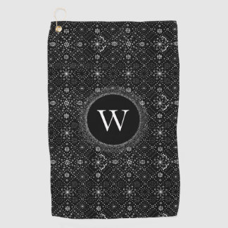 Serviette De Golf Black and White Snowflakes Pattern Monogram