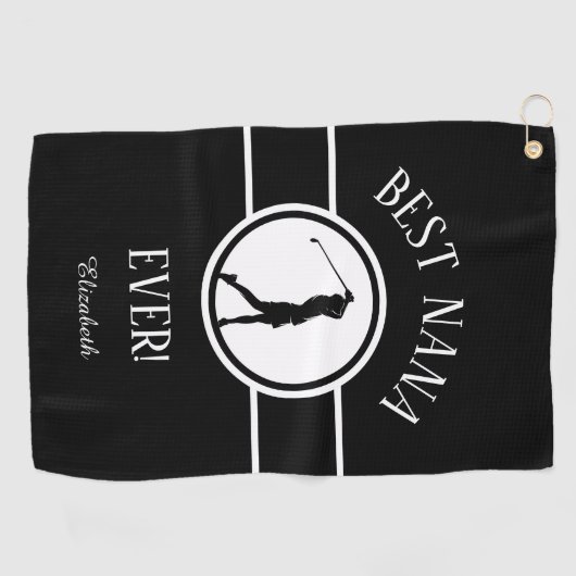 Serviette De Golf Black Best Nana Golfer Grandma Monogrammes Femmes (Horizontal)