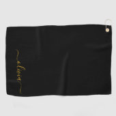 Serviette De Golf Black Gold Modern Script Girl Monogramme Nom (Horizontal)