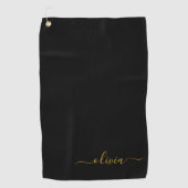 Serviette De Golf Black Gold Modern Script Girl Monogramme Nom (Devant)