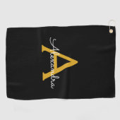 Serviette De Golf Black Gold Modern Script Girl Monogramme Nom (Horizontal)