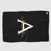 Serviette De Golf Black Gold Modern Script Girl Monogramme Nom (Horizontal)