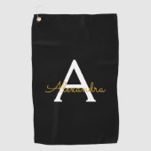 Serviette De Golf Black Gold Modern Script Girl Monogramme Nom (Devant)