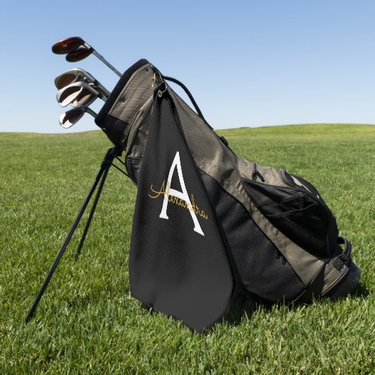 Serviette De Golf Black Gold Modern Script Girl Monogramme Nom (Vert)