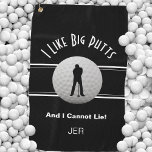 Serviette De Golf Black I Like Big Putts Golfer Humour Funny Monogra<br><div class="desc">J'aime Big Putts et je ne peux pas mentir. Votre golfeur avide adorera cette citation humoristique en mettant une silhouette de golfeur sur une image réaliste de balle de golf. La serviette est conçue en noir et blanc classique. Ajoutez des initiales ou un nom personnalisés en blanc. N'oubliez pas de...</div>