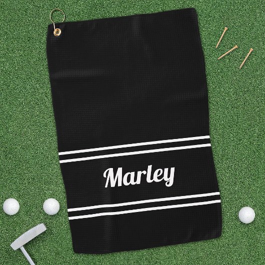 Serviette De Golf Black Modern Golfer Sports Nom classique Monogramm