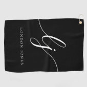 Serviette De Golf Black Modern Script Monogramme Nom Feminine (Horizontal)