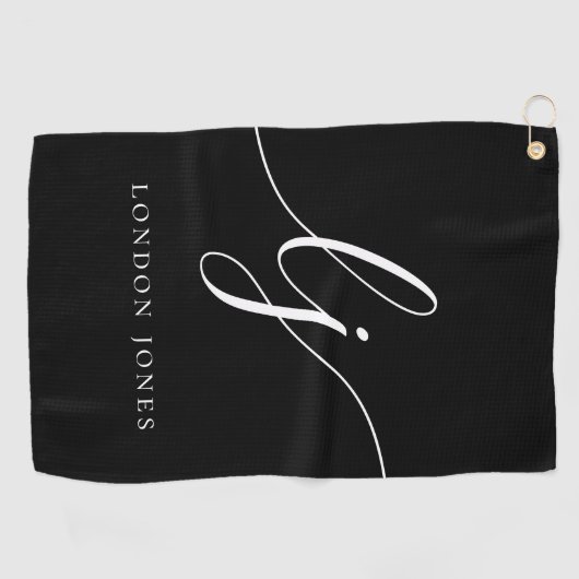 Serviette De Golf Black Modern Script Monogramme Nom Feminine (Horizontal)