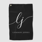 Serviette De Golf Black Modern Script Monogramme Nom Feminine (Devant)