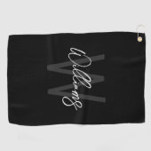 Serviette De Golf Black Modern Script Personnalisé Monogramme et nom (Horizontal)