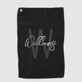 Serviette De Golf Black Modern Script Personnalisé Monogramme et nom (Devant)