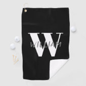 Serviette De Golf Black | Nom gris élégant et blanc initial initial (En situation)