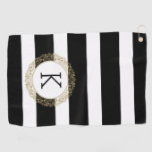 Serviette De Golf Black Stripes Floral Gold Circle (Horizontal)