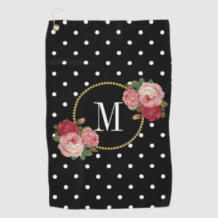Serviette De Golf Black Vintage Floral Pois Rose Fun Monogramme