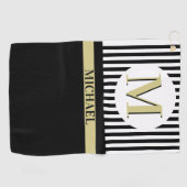 Serviette De Golf Black White Strips Nom du monogramme (Horizontal)