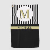 Serviette De Golf Black White Strips Nom du monogramme (Devant)
