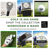 Serviette De Golf Black White Strips Nom du monogramme