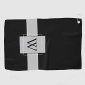 Serviette De Golf Blanc noir monogramme personnalisé (Horizontal)