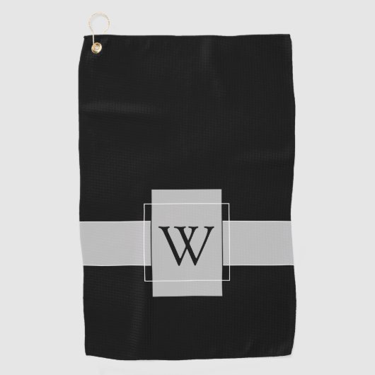 Serviette De Golf Blanc noir monogramme personnalisé (Devant)