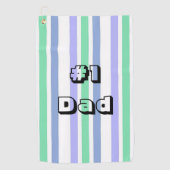 Serviette de golf blanc vert pourpre bande #1 Papa (Devant)