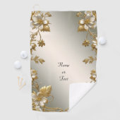 Serviette de golf blanche Floral Gold Ornate (En situation)