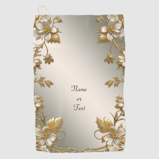 Serviette de golf blanche Floral Gold Ornate (Devant)