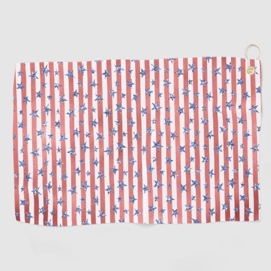 Serviette De Golf Blancs rouges Parties scintillant Bleus étoiles (Horizontal)