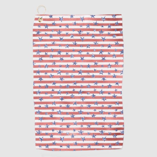 Serviette De Golf Blancs rouges Parties scintillant Bleus étoiles (Devant)