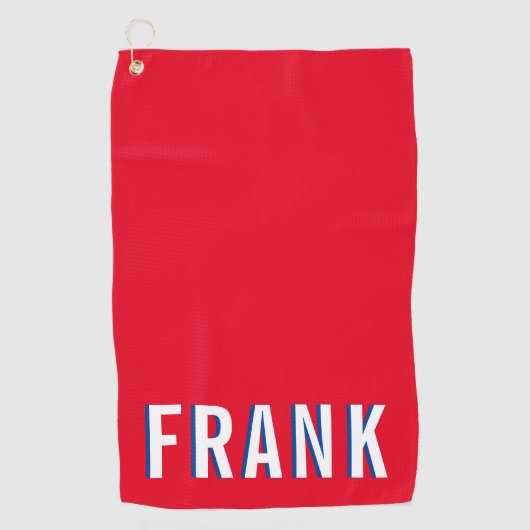 Serviette De Golf Bleu blanc et rouge gras nom empilé (Devant)