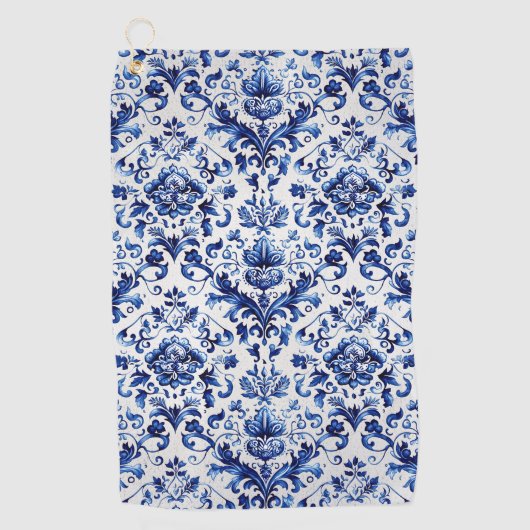 Serviette De Golf Bleu et blanc Delft style ornement floral motif (Devant)