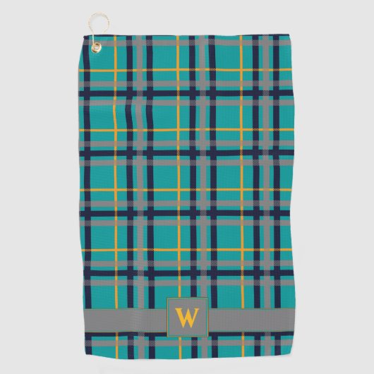 Serviette de golf bleu et orange Plaid (Devant)