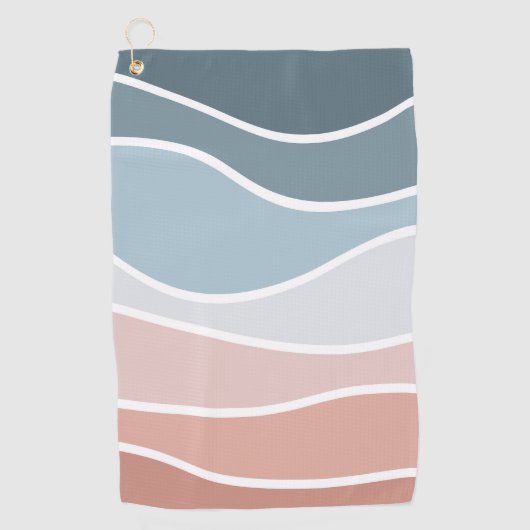Serviette De Golf Bleu et rose style rétro vagues design (Devant)