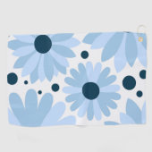 Serviette De Golf Bleu marguerite de style rétro et points bleu fonc (Horizontal)