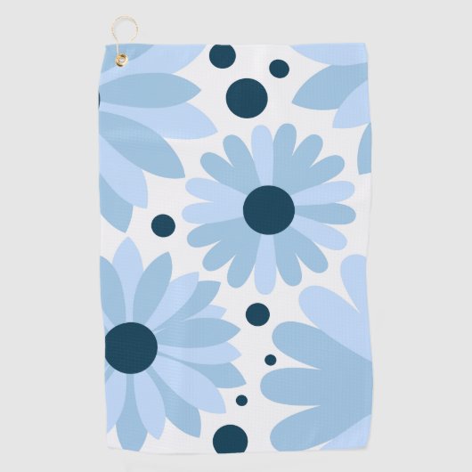 Serviette De Golf Bleu marguerite de style rétro et points bleu fonc (Devant)