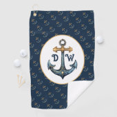 Serviette de golf bleu marine à ancres monogrammes (En situation)