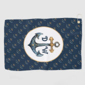 Serviette de golf bleu marine à ancres monogrammes (Horizontal)